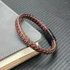 Bracelets de charme multicouche tressé en cuir marron bracelet masculin mode en acier inoxydable fermoir magnétique Wrap Punk hommes bijoux