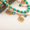 S3187 Fashion Jewelry Retro Beaded Bracelets Turquoise Beads Charms Flower Pendant Bracelet