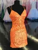 Sexy Sequins Homecoming Dress 2023 Lace-Up Back Lady Hoco Formelle Soirée Cocktail Robe Courte Club Night Gala NYE Prom 8e Grade Semi-Formelle Royal Rouge Orange 2k23
