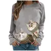 Women's T Shirts Casual Women Winter Fashion Classic Print Round Neck Pullovers Long-Sleeves Loose Top Sweater V Full Sleeve