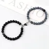 Strand 2pcs Black White Heart Magnet Bracelet Fashion 8mm Natural Lava Weathered Stone Beads Couples Bracelets Women Charm Yoga Jewelry