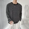 Men's T Shirts Autumn Long Sleeve T-Shirt Men Fashion 3 Colors Casual Striped Korean Loose O-Neck Pleated Shirt Mens Top M-2XL