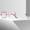 sunglasses for women Rimless Rectangle Sunglasses Tinted Frameless Eyewear Vintage Transparent Metal Frame Diamond Cutting Lens Summer Shades Sun glasses