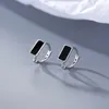 Hoop Earrings 925 Sterling Silver Black Geometric Square Zircon Earring For Women Simple Ear Buckle Temperament Party Jewelry