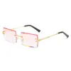 작은 무지부 사각형 선글라스 색조 트렌디 한 프레임이없는 빈티지 투명한 사각 안경 유니탄 안경 저장 가방 의상 금속 프레임 안경 루넷