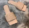 Womens Fashion Solid Color PU Leather Weave Slippers Designer Shoes Soft-Soled Sandals Slipper Outdoor Leisure Square Head Sandbeach Sandal With original box