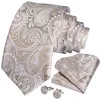 Bow Ties Wedding Men Tie Gold White Paisley Fashion For Business Drop DiBanGu Designer Hanky Cufflink Set SJT-7248