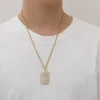 Hip Hop Ice Necklace Square Zircons Military Brand Brass-Inlaid Zircon Explosive Pendant Necklace