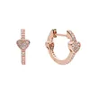 Rose Gold Pave Heart Hoop Earrings Women Girls Engagement Jewelry Original Box Set for pandora 925 Silver Love hearts girlfriend gift Earring