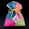 Confezione regalo Patchwork Colorato piccolo sacchetto di stoffa Bomboniera per feste di nozze Borse con coulisse Slubby Yam Borsa per gioielli Confezione in tessuto 10 pezzi