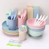 Flatware Sets 29 PCS Eco Friendly Biodegradable Plates And Cutlery Dinnerware Set Reusable Wheat Straw Tableware