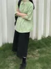 Kobiety bluzki mafokuwz zielona koszulka krótkiego rękawu damskie guziki guziki preppy ponadwymiarowy Koreański projektant niszowy nisza świeże topy w kratę