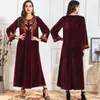 Casual Dresses Winter Velvet Emboridery Dress Long Sleeve Loose Kaftan Abaya Dubai Turkish Vestidos Muslim Islamic Thick Clothing