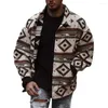 Herrjackor Autumn Men Geometry Print Coat Turn-Down Collar Single Breasted Long Sleeve Jacket Male Clothing Plus Size 3xl