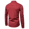 Men's Casual Shirts Spring Men's Long Sleeve Slim Fit Linen Shirt Plus Size Men Solid Color Stand-Up Collar Clothing Tops M-5XL