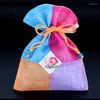 Confezione regalo Patchwork Colorato piccolo sacchetto di stoffa Bomboniera per feste di nozze Borse con coulisse Slubby Yam Borsa per gioielli Confezione in tessuto 10 pezzi