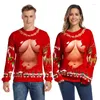 Las sudaderas con capucha de los hombres Navidad 3D Impreso digital Cuello redondo para parejas Son una parodia del estilo transfronterizo europeo y americano suelto