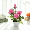 Dekorativa blommor Fem-huvudet Big Rose Bonsai Creative Interior Decoration Simulation Flower Plant Potted Green Home