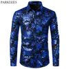 Chemises décontractées pour hommes Purple s Floral Bronzing Shiny Flower Luxury Fashion Party Dress Club Camisa Masculina 220902