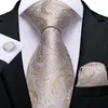 Bow Ties Wedding Men Tie Gold White Paisley Fashion For Business Drop DiBanGu Designer Hanky Cufflink Set SJT-7248