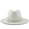 Kleine hoed Britse stijl modieuze elegante Fedora Pearl Tophoed Broad-rand Wollen Wollen 56-58-60cm