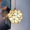 Lâmpadas pendentes de estilo japonês de estilo artesanal de vidro nórdico da sala de jantar brass brasl brasl bedroom basting batends de entrada menina coração petal luzes wf1016