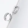 Erkekler Pave Kalp Hoop Küpe Orijinal Sterling Gümüş Partisi Takı Pandora CZ Diamond Circle Stud Cupring için Orijinal Kutu