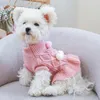 Dog Apparel Knit Dogs Dress With Bowtie Checkered Princess Sweater For Small Cat Clothes Warm Ball Yarn Skirt Pug Chihuahua Yorkies