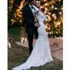 2023 Gorgeous Sleeve Lace Mermaid Wedding Dresses Long Dubai African Petite Natural Slin Fishtail Off-Shoulder Train Bridal Gowns 328 328