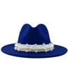 Kleine hoed Britse stijl modieuze elegante Fedora Pearl Tophoed Broad-rand Wollen Wollen 56-58-60cm