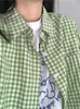 Damenblusen Mafokuwz Grünes Kurzarmhemd Damen Sommer Button-up Preppy Oversize Koreanische Designer Nische Fresh Plaid Tops