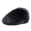 Berets Retro Beret Massive schwarze Nachahmung Nerzhut Männer dicker vorderer flacher Kopf Vater warmer Winter mit Ohrenschützer Mode