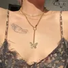 Ketens kettingen voor vrouwen vlinder punk link ketting dieren mode hanger sexy sleutelbeen dubbele stapel lage borst zomer