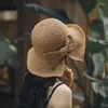 넓은 가슴 모자 고급 밀짚 태양 모자 여성 고품질 접이식 캡 소녀 여름 야외 해변 파나마 돔 양동이 나비 넥타이