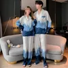 Ensemble de pyjamas en Satin pour hommes 2022 vêtements de salon masculins dégradé bleu pyjamas 2 pièces costume décontracté femmes Lingerie