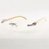 XL Diamond Buffs Gafas de sol marcos 3524015 con patas naturales de cuerno de búfalo y lente de corte transparente de 57 mm