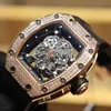 럭셔리 남성 역학 시계 Richa Wristwatch Business Leisure RM055 자동 기계 공장 풀 다이아몬드 로즈 골드 블랙 테이프 남성용