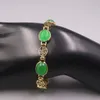 Elegant Oval Green Jade Bracelet Bead With Yellow Gold Plated Link 7.25"