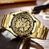 Wristwatches Tags Luxury Sier Gold Automatic Mechanical Men Watch Skeleton Stainls Steel Self-wind Wrist Watch Men Large Clock Relogio Masculino Geneva