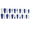 False unhas 24pcs azul dourado acerteiro de unhas de unhas de estilo doce tipo de cola removível manicure longa de parágrafo economiza mh88