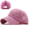 Small Hat New Ripped Sparkling Style Woven with Hair Extensions Flash Five-Pointed Star Baseball Cap Washed Distressed Hat Female Ha