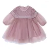 Girl Dresses Baby Solid Color Lace Tulle Tutu Dress 3-36M Infant Toddler Kids Long Sleeve Princess Pageant Wedding Party