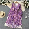 Novas mulheres casuais vestidos de ver￣o estampa floral full full lady vestido a linha v pesco