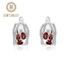 Backs Earrings GEM'S BALLET 925 Sterling Silver Birthstone 1.78Ct Natural Red Garnet Three Stones Clip For Women Fine Jewelry