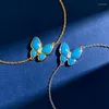 Link Bracelets Top Quality Butterfly Bracelet Rose Gold Plated Inlay Natural Blue Shell Charm Fine Chain For Women Fashion Jewelry