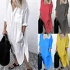 Casual Dresses Attractive Midi Dress Summer Loose For Banquet Women Spring Lapel Pure Color Loose-fitting Office Commute