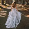 Splendidi abiti da sposa Boho Abito da sposa Applique in pizzo Tulle senza maniche senza spalline Sweep Train A Line Custom Made Vestido De Novia Plus Size