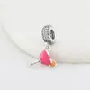 925 Silber Charm-Perlen, baumelnd, rotes Liebesherz, rosa Blume, Murano-Glasperle, passend für Pandora-Charm-Armbänder, DIY-Schmuckzubehör