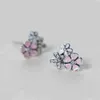 Pink white Sparkling Daisy flower Stud Earring 925 Sterling Silver Women Wedding Party Jewelry with Original Box For pandora girlfriend gift Earrings