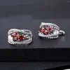 Backs Earrings GEM'S BALLET 925 Sterling Silver Birthstone 1.78Ct Natural Red Garnet Three Stones Clip For Women Fine Jewelry